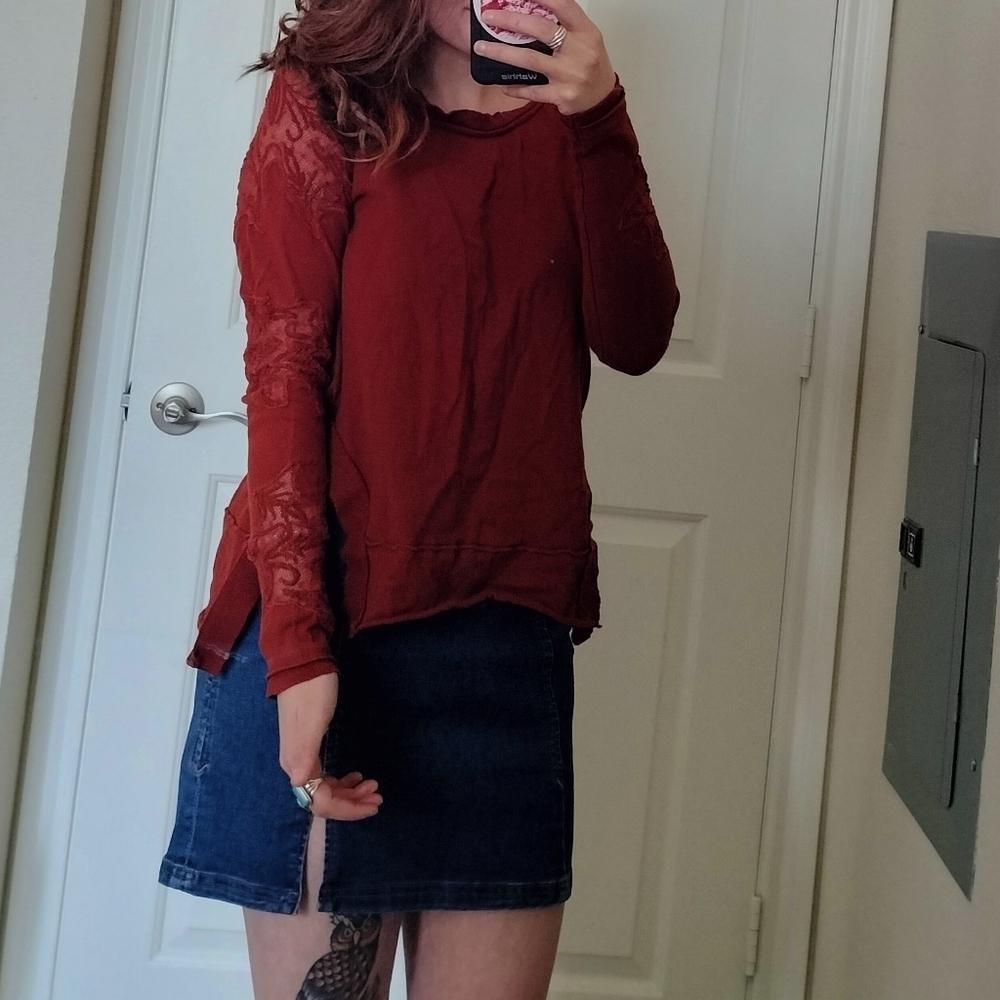 Women's Auburn Red/ Brown Lace Detail Free People Top
